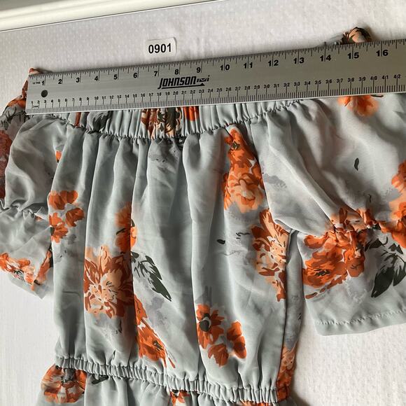 Hint of Blush Off Shoulder Above the Knee Cute Floral Dress size S,Blue & Orange - Picture 2 of 9